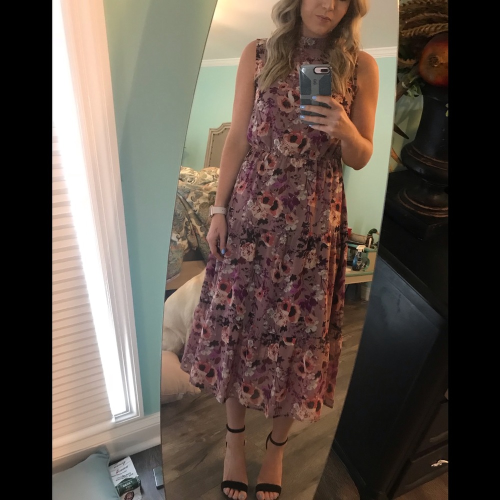 In My Dreams Mauve Floral Print Midi Dress